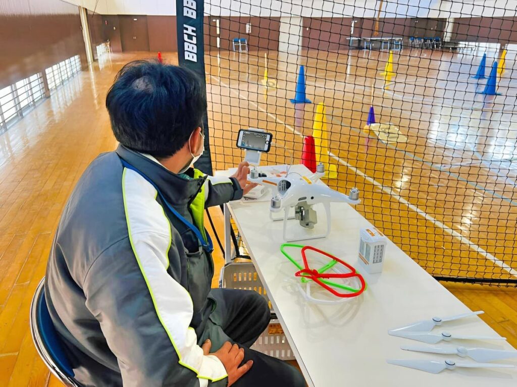 飛行前点検ブース。16大項目の点検箇所を重複訓練します。オーバーに実施する事がポイントです